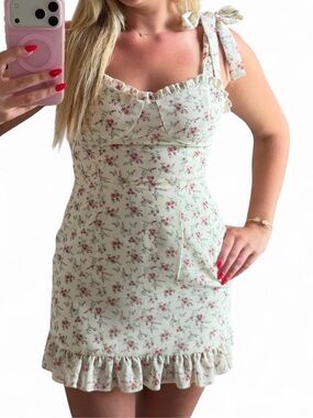 Forever 21 Cream Floral Tie-Shoulder Mini Dress